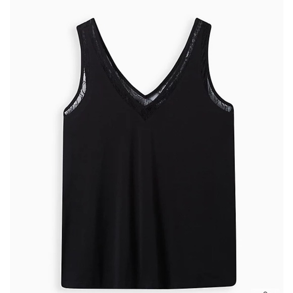 STUDIO CREPE JERSEY LACE INSET DOUBLE V-NECK TANK - NWT - Picture 7 of 7